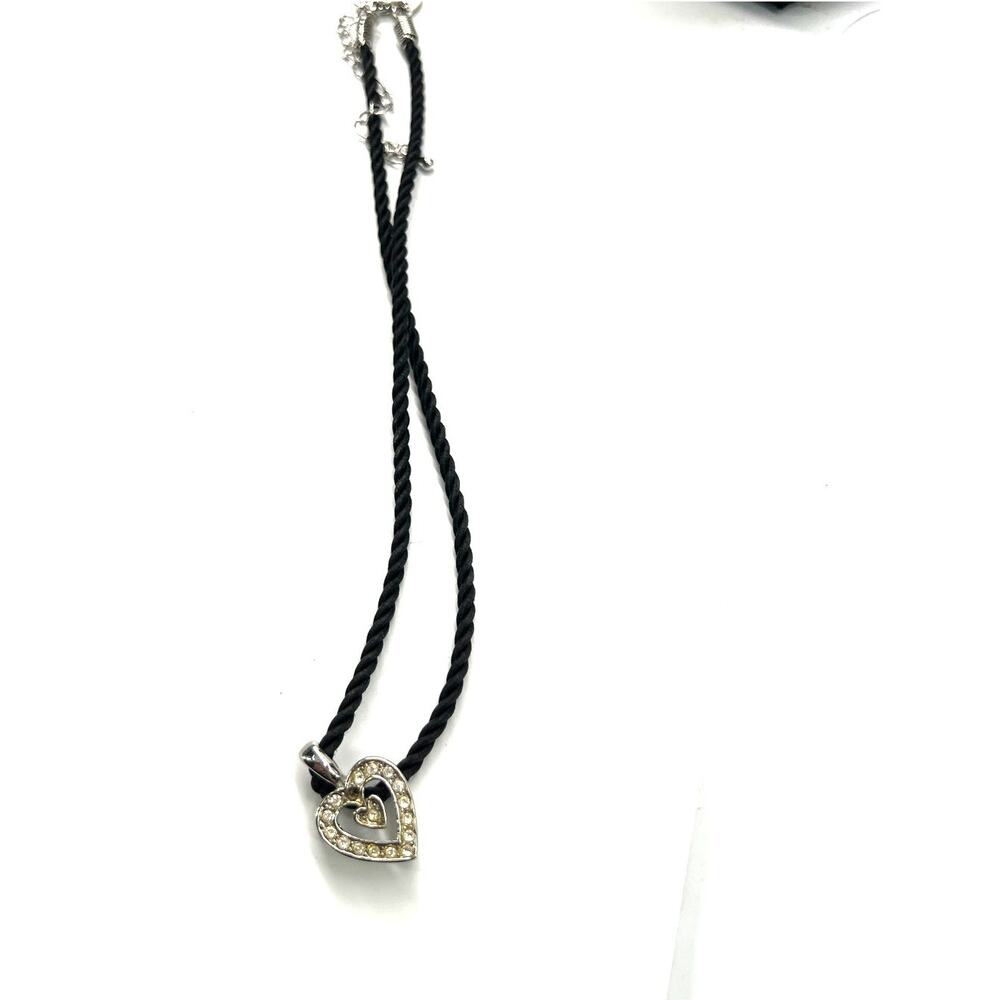 Heart necklace pendant crystals silk cord Vietnam Stainless Steal Charm 8"